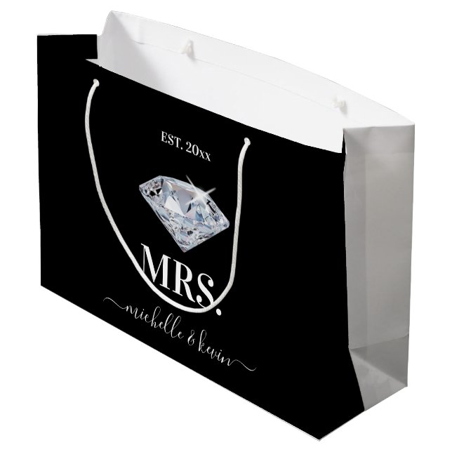 Grand Sac Cadeau M. & Mme. Mariage Noir & Blanc (Dos Angle)