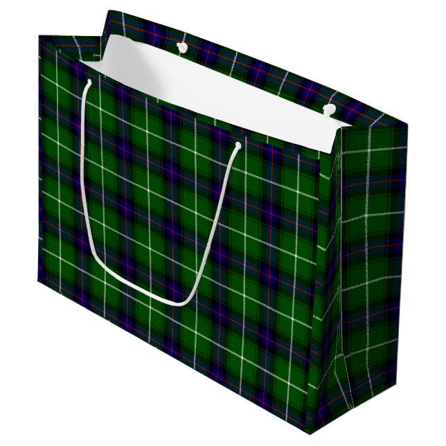 Grand Sac Cadeau MacDonald tartan bleu vert plaid (Devant Angle)