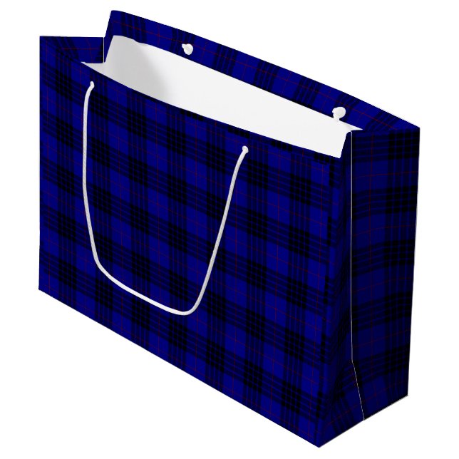 Grand Sac Cadeau MacKay tartan bleu noir plaid (Devant Angle)