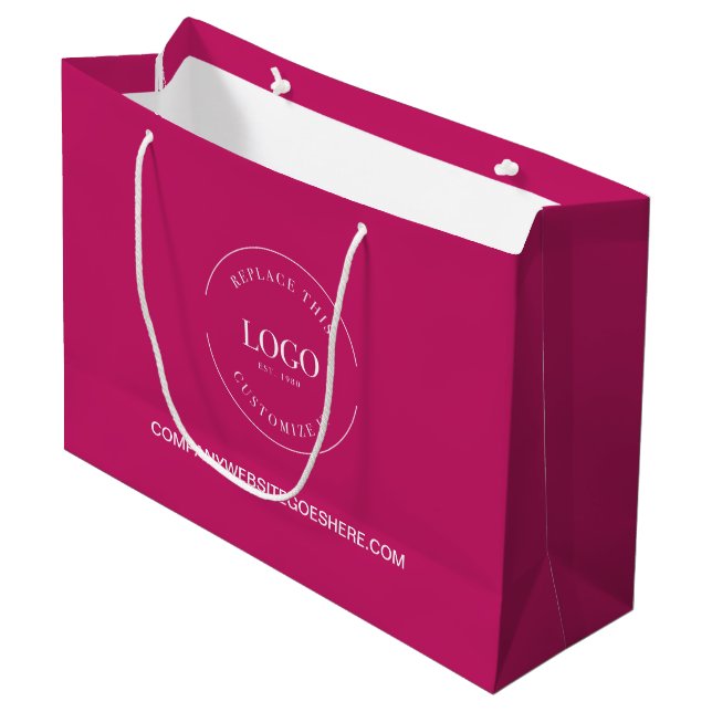 Grand Sac Cadeau Magenta Pink Site de l'entreprise Votre logo (Devant Angle)