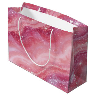 Grand Sac Cadeau Magical Pink Galaxy Sparkle & Marble Texture