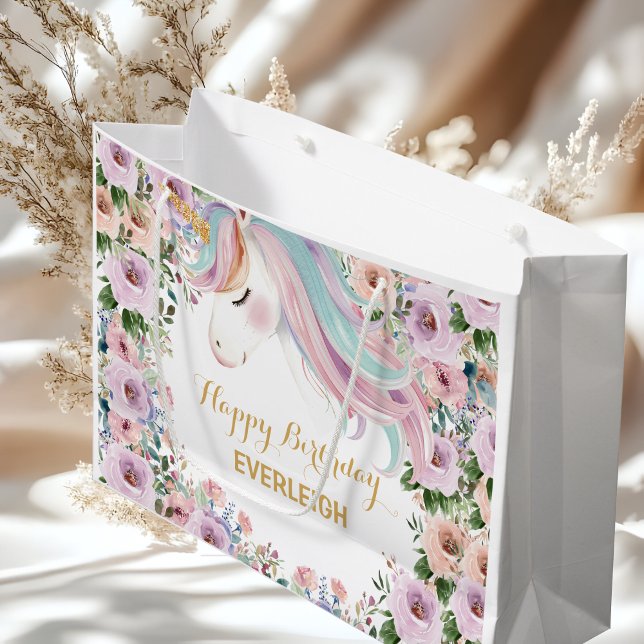 Grand Sac Cadeau Magical Unicorn Purple Flower 1st birthday (Créateur téléchargé)