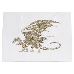 Grand Sac Cadeau Magnifique Dragon De Mosaïque D'Or