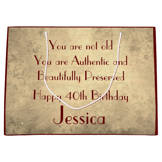 Grand Sac Cadeau Magnifique élégant personnalisé 40e anniversaire (Devant)