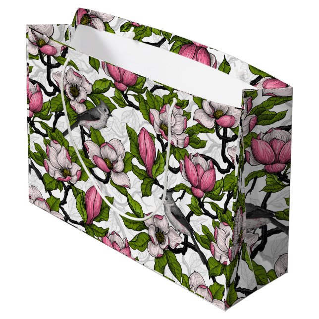 Grand Sac Cadeau Magnolia en floraison et tireur (Dos Angle)