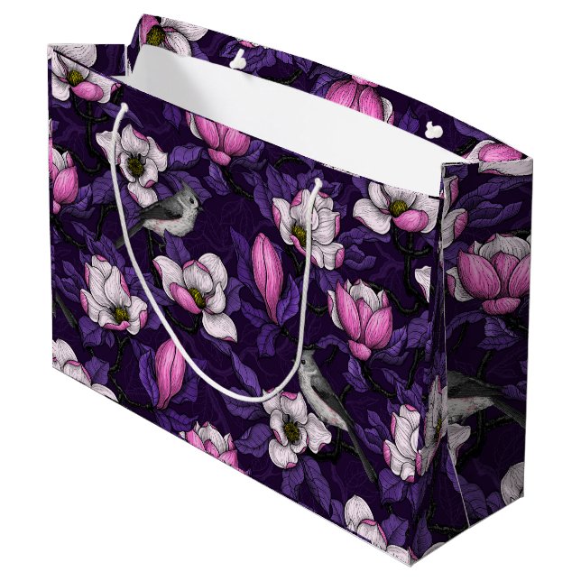 Grand Sac Cadeau Magnolia en floraison et tireur 4 (Dos Angle)