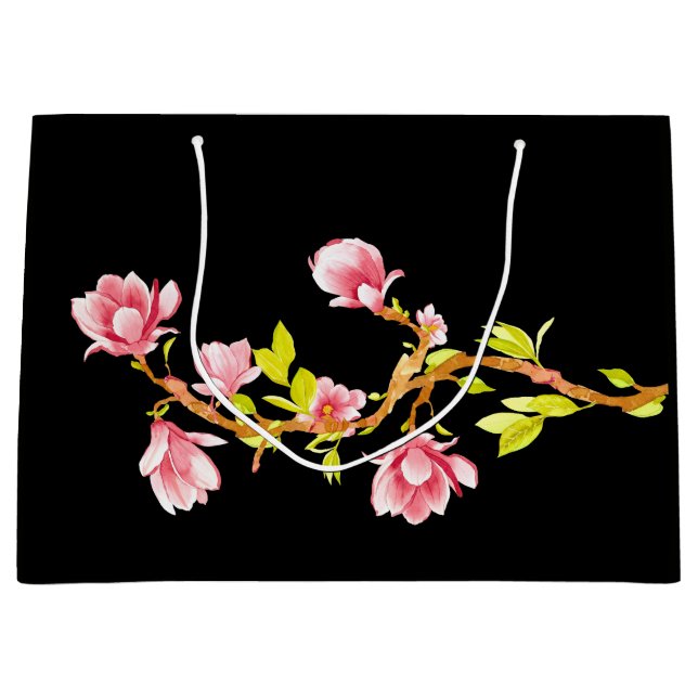 Grand Sac Cadeau Magnolia Noir (Devant)