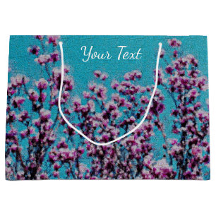 Grand Sac Cadeau Magnolia rose Fleurs Ciel Bleu Peinture Photo