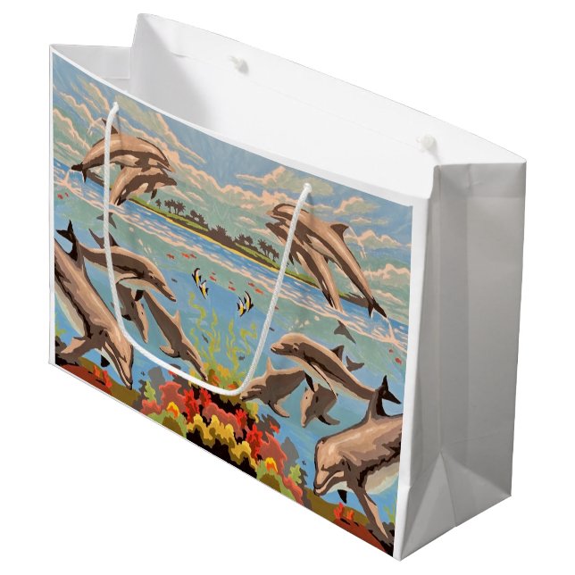 Grand Sac Cadeau Main Painted by Number | Dolphins | (Devant Angle)