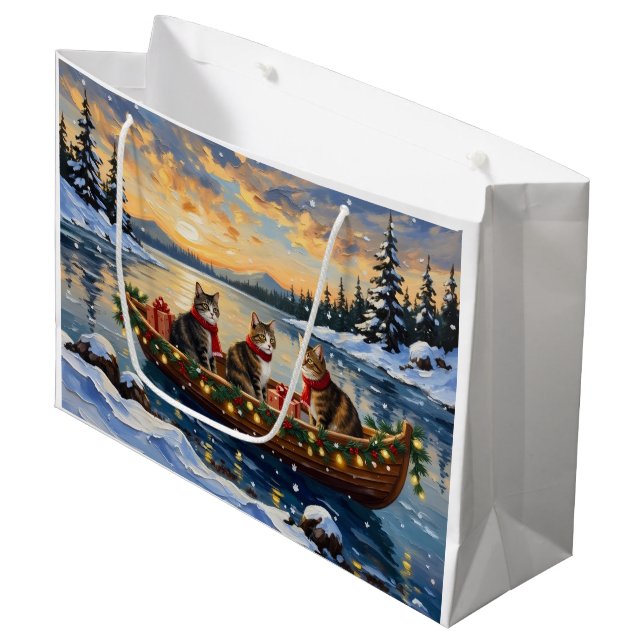 Grand Sac Cadeau Maine Coon Cat Christmas Boat Holiday (Devant Angle)