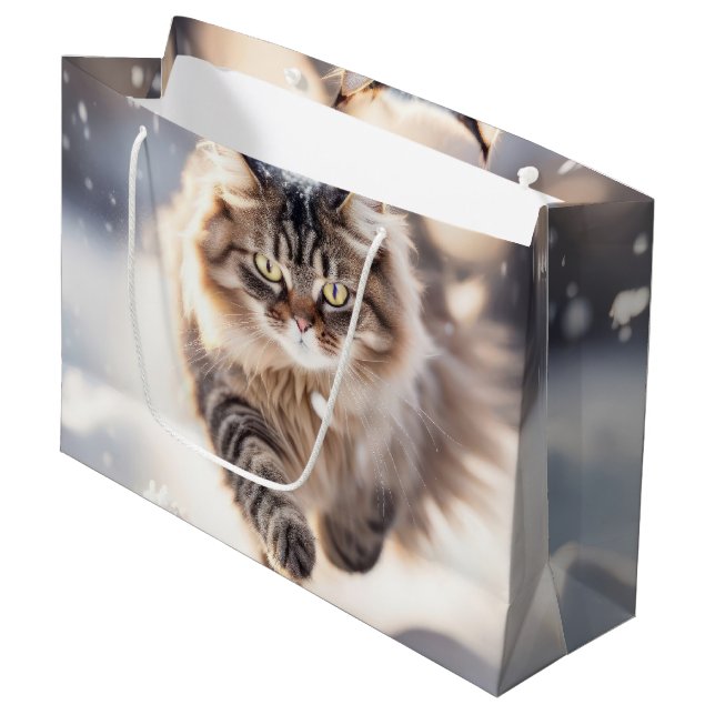 Grand Sac Cadeau Maine Coon Dashing Through the Snow (Devant Angle)