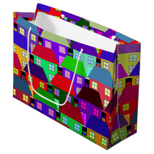 GRAND SAC CADEAU MAISONS COLORÉES RÉSIDENTIELLES HABITATIONS VINTAG