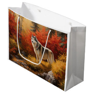 Grand Sac Cadeau Malamute en Alaska à l'automne Feuilles automne in