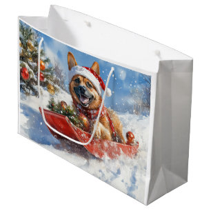 Grand Sac Cadeau Malinois belge en Traîneau Laissez tomber la neige