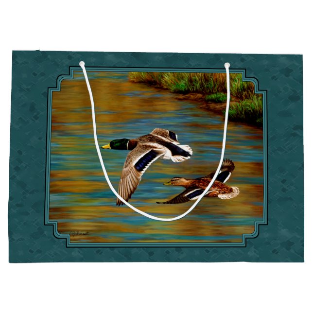 Grand Sac Cadeau Mallard Canards en vol Turquoise (Dos)