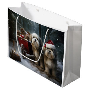 Grand Sac Cadeau Malti au Traîneau de Noël enneigé Décoration de No