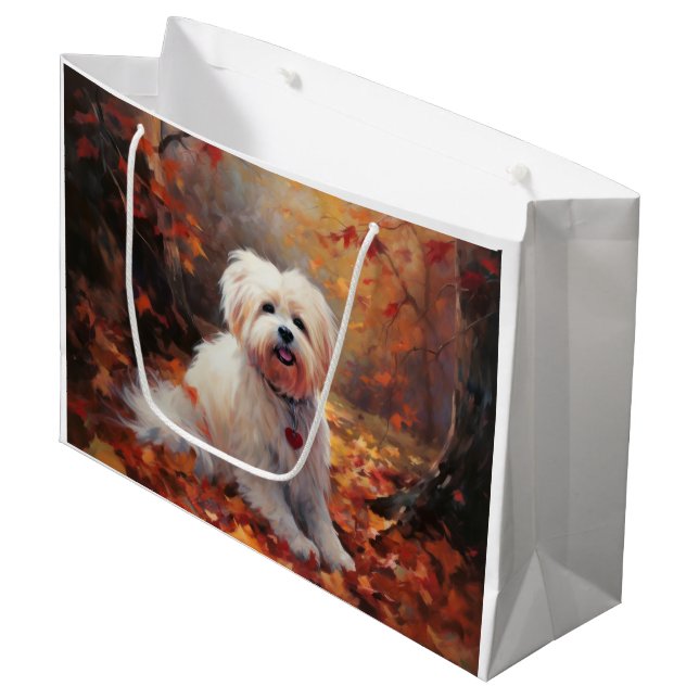 Grand Sac Cadeau Malti Tzu à l'automne Feuilles automne Inspire (Devant Angle)