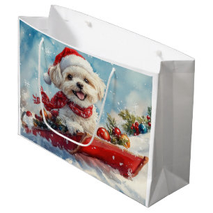 Grand Sac Cadeau Malti Tzu  Chien en Traîneau Laissez-le Neiger Noë