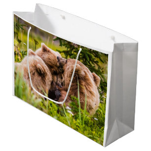Grand Sac Cadeau Mama bear nourrit ses deux petits, Lake Clark Nati