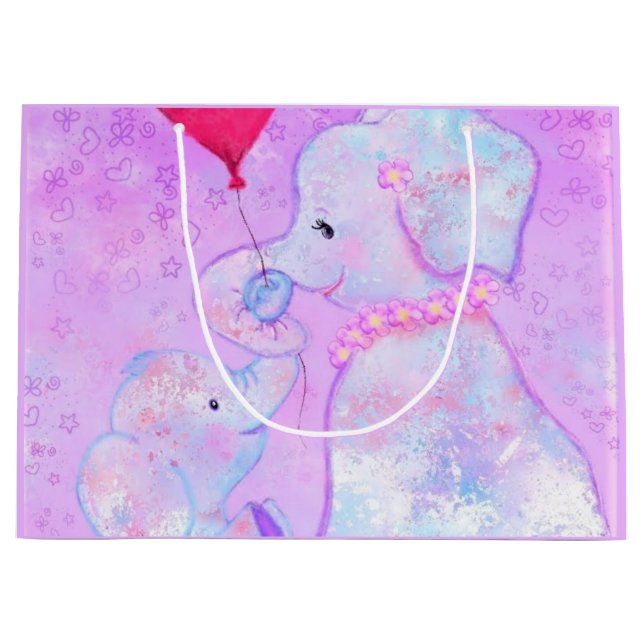 Grand Sac Cadeau Maman et bébé éléphant - Fête des mères (Devant)