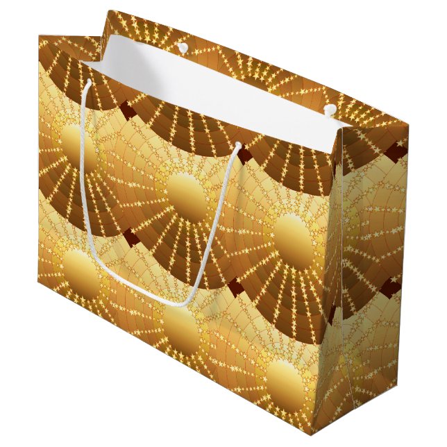 Grand Sac Cadeau Mandala avec des étoiles - gradient d'or de satin (Devant Angle)