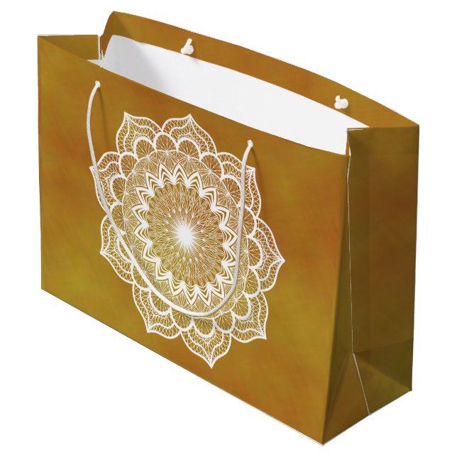 Grand Sac Cadeau Mandala blanc sur fond doré (Dos Angle)