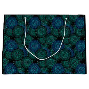 Grand Sac Cadeau Mandala bleu turquoise ronde sur arrière - plan no