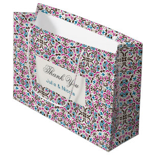 Grand Sac Cadeau Mandala de mariage géométrique en treillis marocai