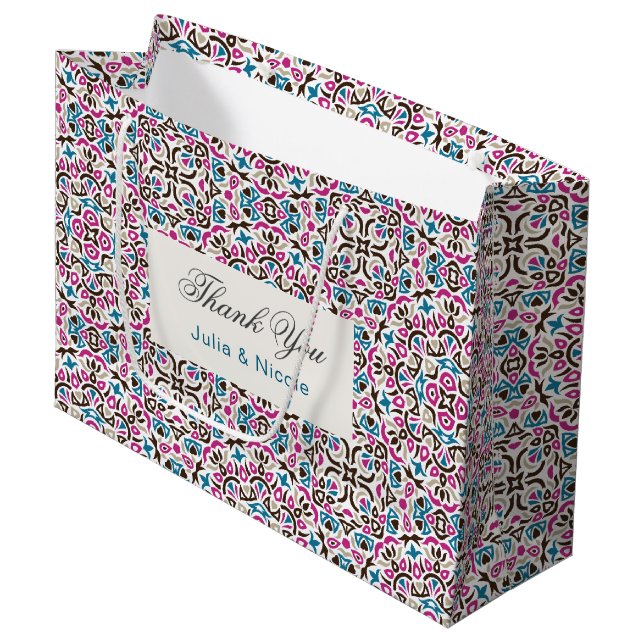 Grand Sac Cadeau Mandala de mariage géométrique en treillis marocai (Devant Angle)