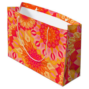 Grand Sac Cadeau Mandala superposé orange rose jaune