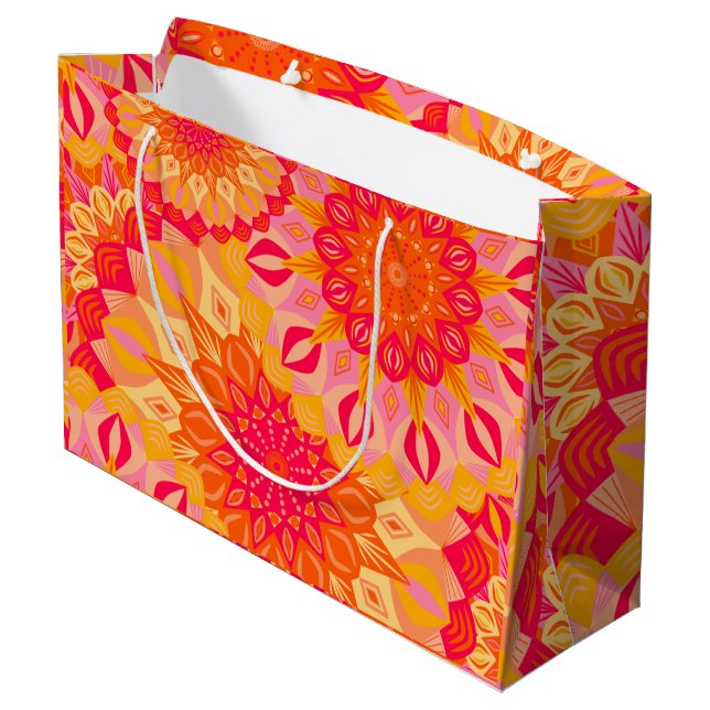 Grand Sac Cadeau Mandala superposé orange rose jaune (Dos Angle)