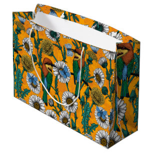 Grand Sac Cadeau Mangeurs d'abeilles, papillons bleus et marguerite