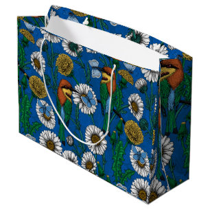 Grand Sac Cadeau Mangeurs d'abeilles sur bleu