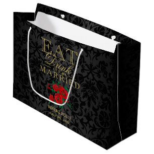 Grand Sac Cadeau Mangez, buvez et soyez mariés - rouge et noir