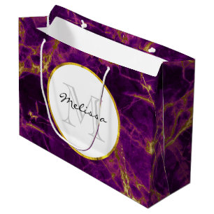 Grand Sac Cadeau Marbre Abstrait moderne violet et or