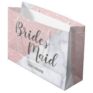 Grand Sac Cadeau Marbre blanc et rose parties scintillant or brides