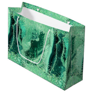 Grand Sac Cadeau Marbre de pierre précieuse de luxe Vert pailleté A