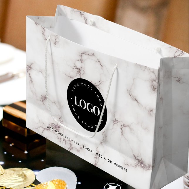 Grand Sac Cadeau Marbre Noir Rond Logo Entreprise Affaires Personna (Créateur téléchargé)