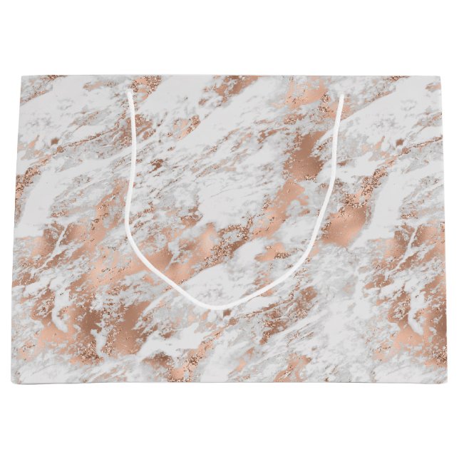 Grand Sac Cadeau Marbre Pailleté Blanc Rose Gold Pretty  (Devant)