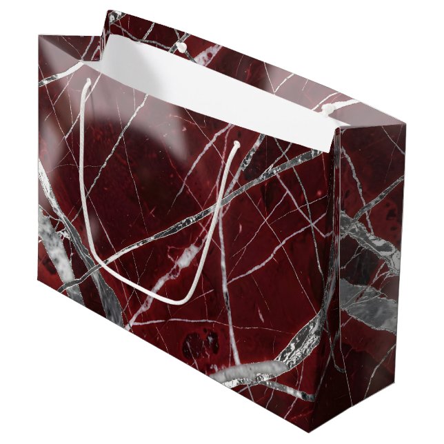 Grand Sac Cadeau Marbre rouge brillant de luxe (Devant Angle)