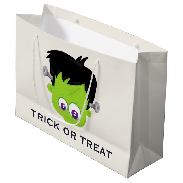 Grand Sac Cadeau Mare Green Frankenstein Monster face Halloween (Devant Angle)