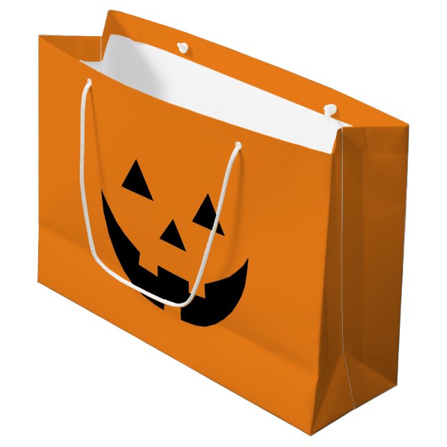Grand Sac Cadeau Mare orange Jack-o'-lantern face citrouille Hallow (Devant Angle)
