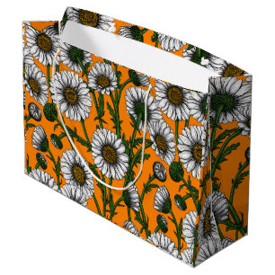Grand Sac Cadeau Marguerites sur orange