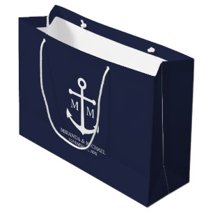 Grand Sac Cadeau Mariage Ancre bleu marine