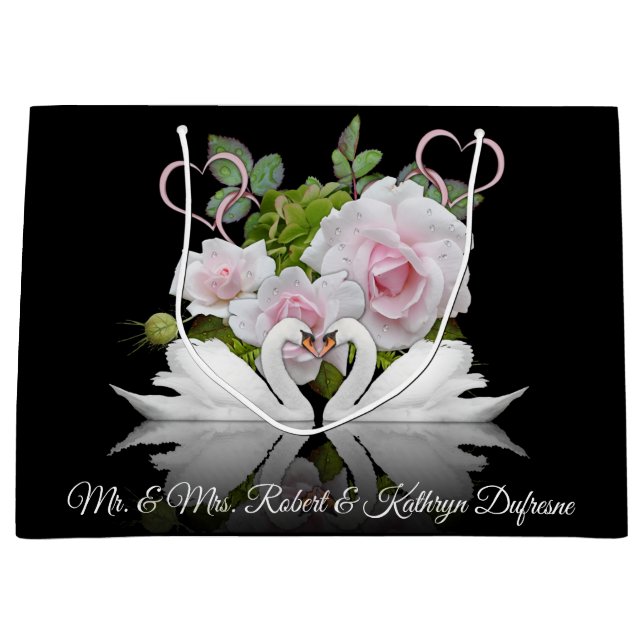 Grand Sac Cadeau Mariage/anniversaire de Swans personnalisés (Devant)