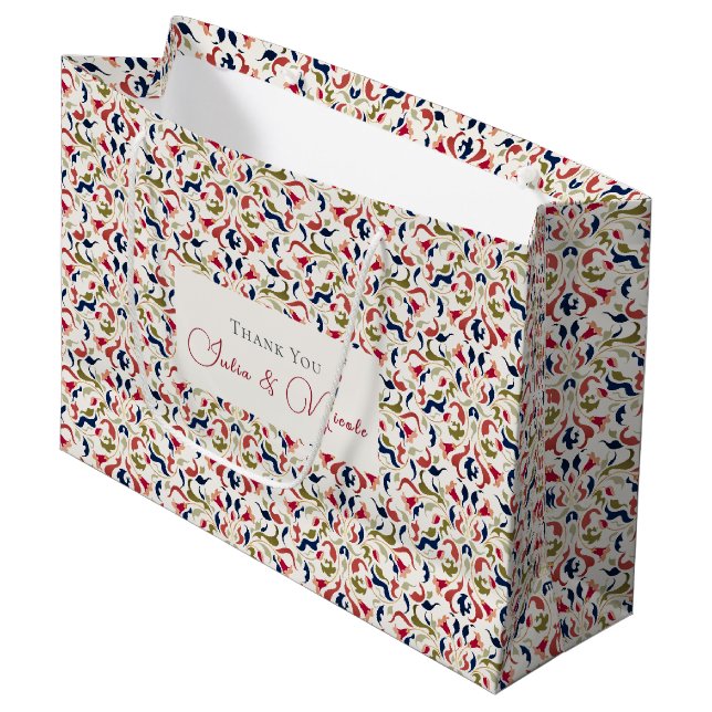 Grand Sac Cadeau Mariage Artistique Botanique Floral Paisley de Lux (Devant Angle)
