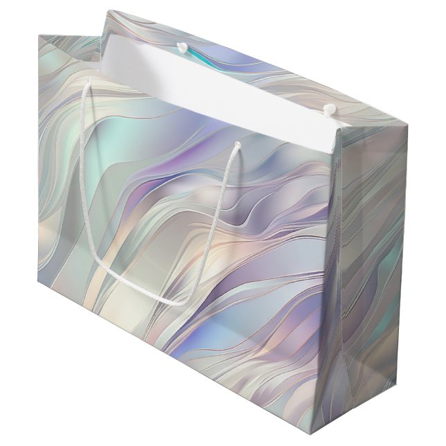 Grand Sac Cadeau Mariage blanc Aqua Blue Purple Pearl (Devant Angle)