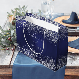 Grand Sac Cadeau Mariage bleu marine