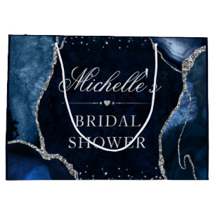 Grand Sac Cadeau Mariage Blue et Argent Pailleté Agate