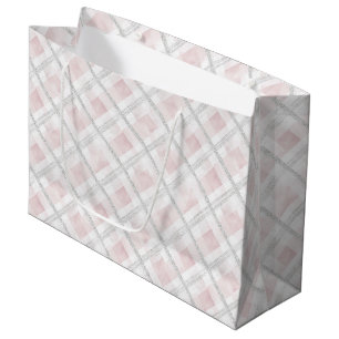 Grand Sac Cadeau Mariage Carrés Paillettes Argent Rose Blanc
